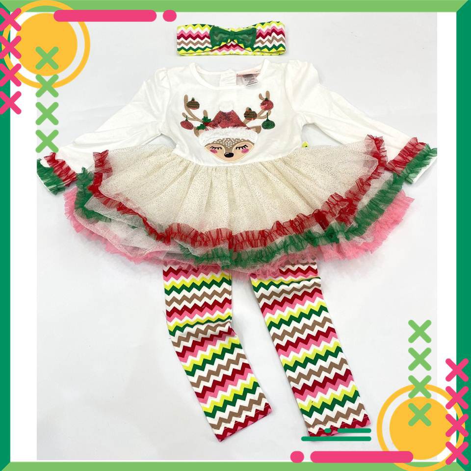 Set 3 chi tiết áo váy quần legging + turban Noel