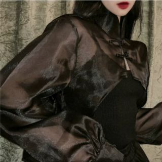 Áo Khoác Lửng Voan Cổ Tàu
