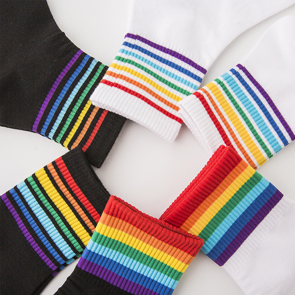 Vớ cotton sọc cầu vồng cá tính thời trang thu đông cho unisex