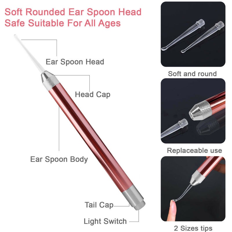 Set 8 Dụng Cụ Lấy Ráy Tai Đầu Xoay 360 Độ Bằng Thép Không Gỉ Tiện Dụng Cho Nữ
