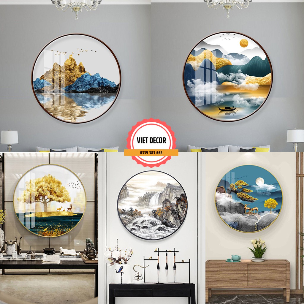 Tranh Treo tường Phong Thủy cỡ Lớn - Tranh Tròn Tráng gương Trang trí, làm quà - Siêu Đẹp - Viet Decor