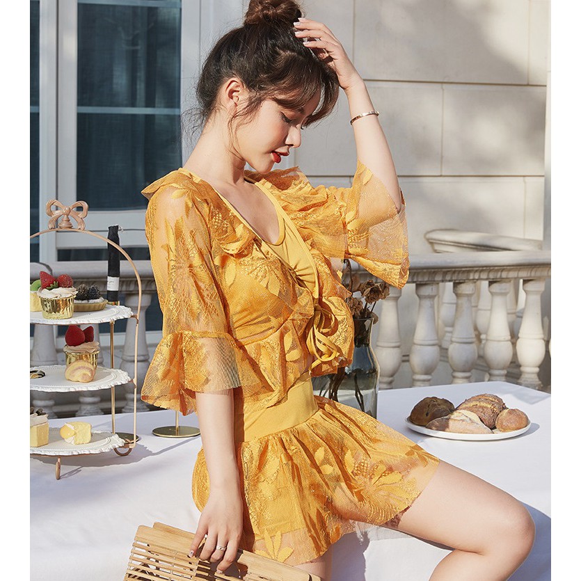 Bộ đồ bơi nữ 3 mảnh ren đi biển nữ tính