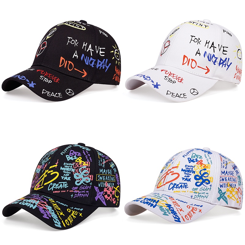 Mũ Lưỡi Trai Cotton In Chữ Graffiti Phong Cách Hip Hop Có Thể Điều Chỉnh Cho Nam Nữ