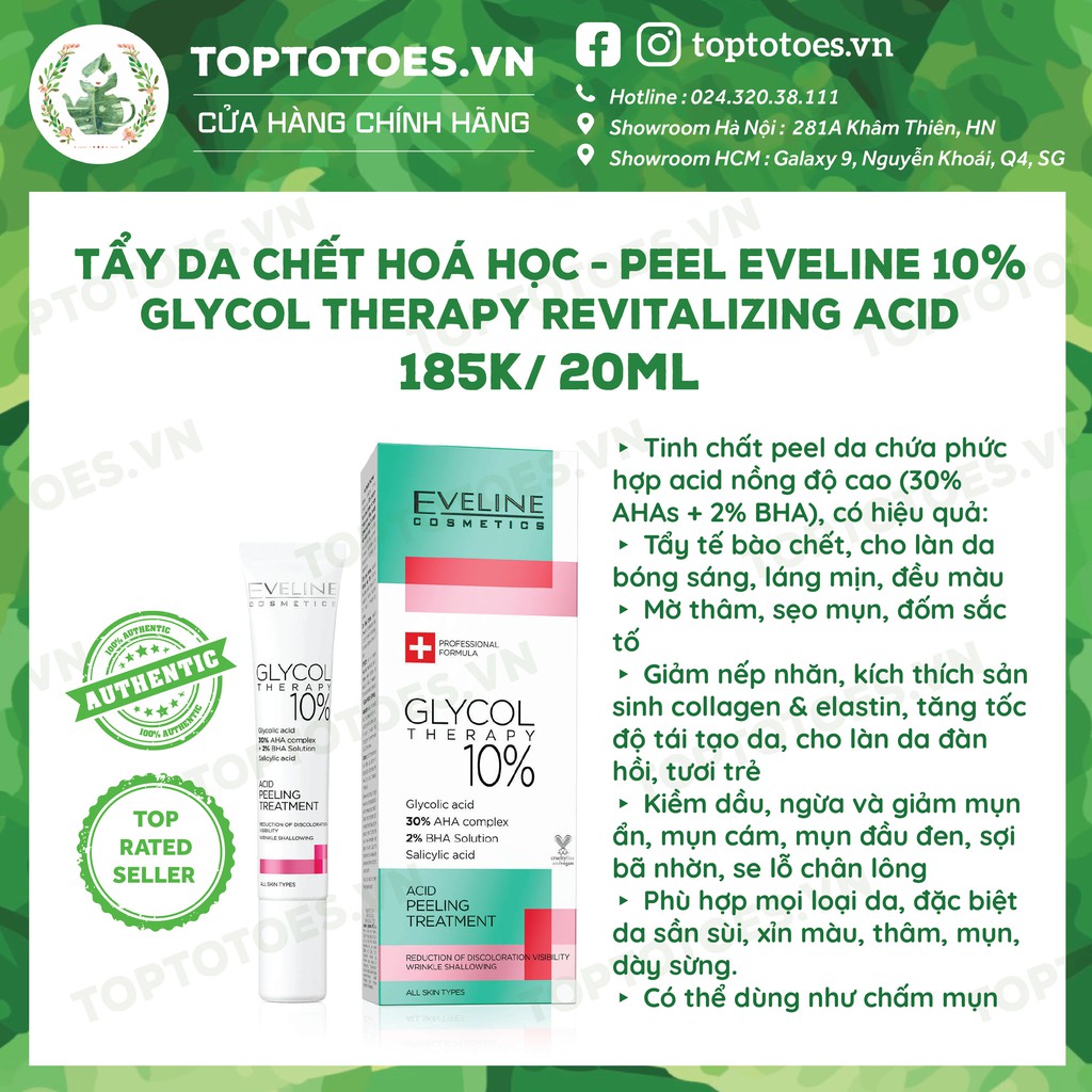 Tẩy da chết hoá học Eveline Glycol Therapy 10% Revitalizing Acid Peel cho da láng mịn, đều màu, căng bóng, ngừa mụn