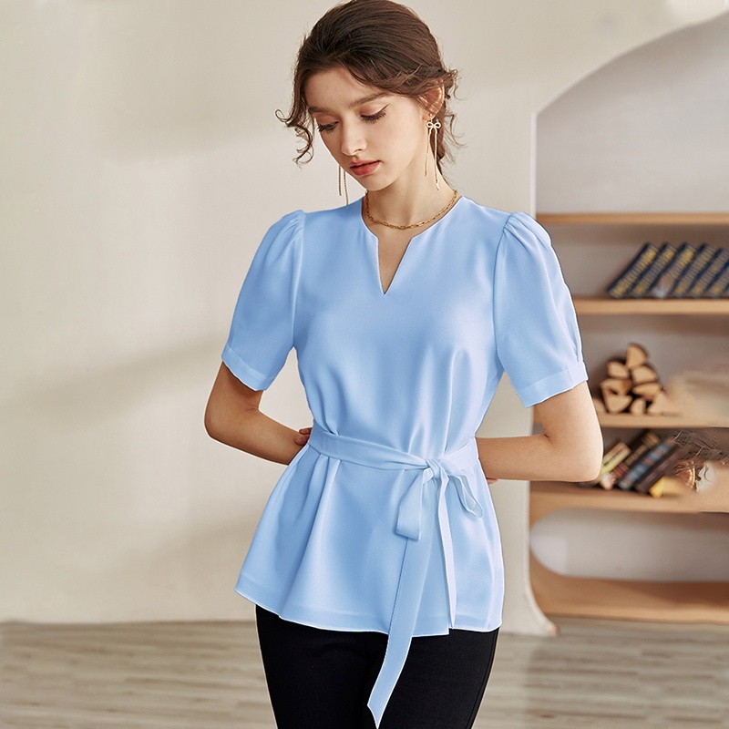 Áo kiểu tay ngắn thắt eo LYNO AB0266