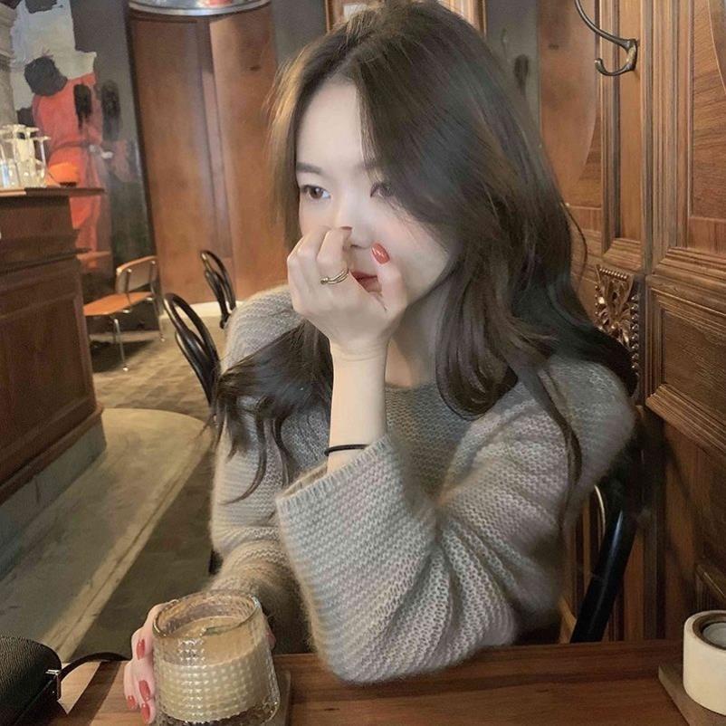 Áo sweater dệt kim vải len acrylic phong cách Pháp thời trang