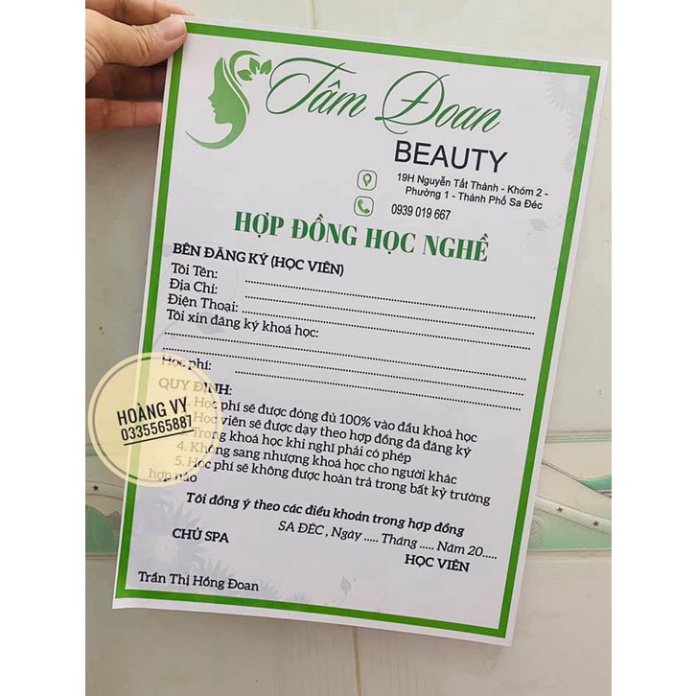 Hợp đồng đào tạo nghề spa học viện làm đẹp A4 - giấy C300 dày đẹp - In theo yêu cầu - Hợp đồng đào t