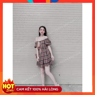 Đầm caro trễ vai 93