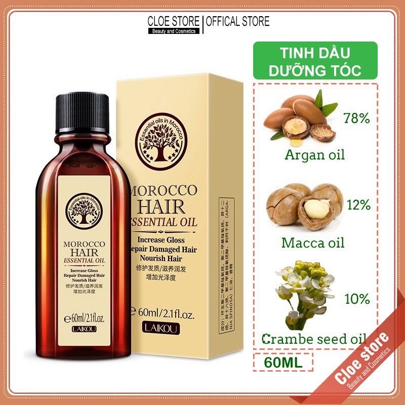 Tinh dầu dưỡng tóc Morocco Hair Essential oil - Laikou 60ml cho tóc suôn mượt