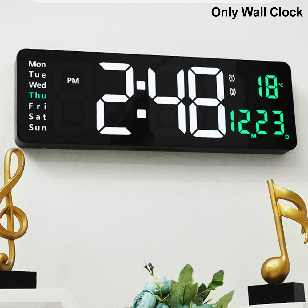 Living Room Remote Control Electric LED Digital Large Screen Power Off Memory Temp Date Week Dual Alarms Wall Clock