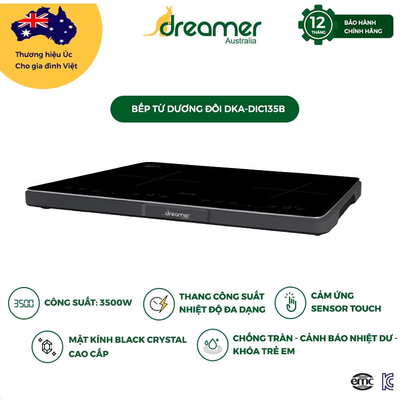 Bếp Từ Dương Đôi DREAMER Màu Đen DKA-DIC135B 3500W - Bảo hành chính hãng 12 Tháng