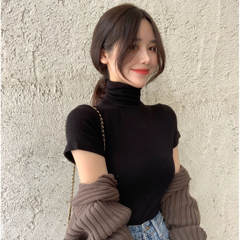 Áo thun ôm nữ tay ngắn cổ lọ Emilyshop