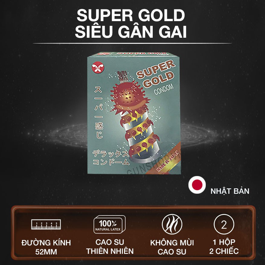 Bộ 3 Bao cao su Super Gold Gân, Gai siêu lớn (Nhật Bản) Tặng 1 sản phẩm cùng loại [   -BCS01 ]