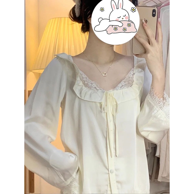 Bộ Đồ Ngủ Tay Dài Phong Cách retro Dành Cho Nữ