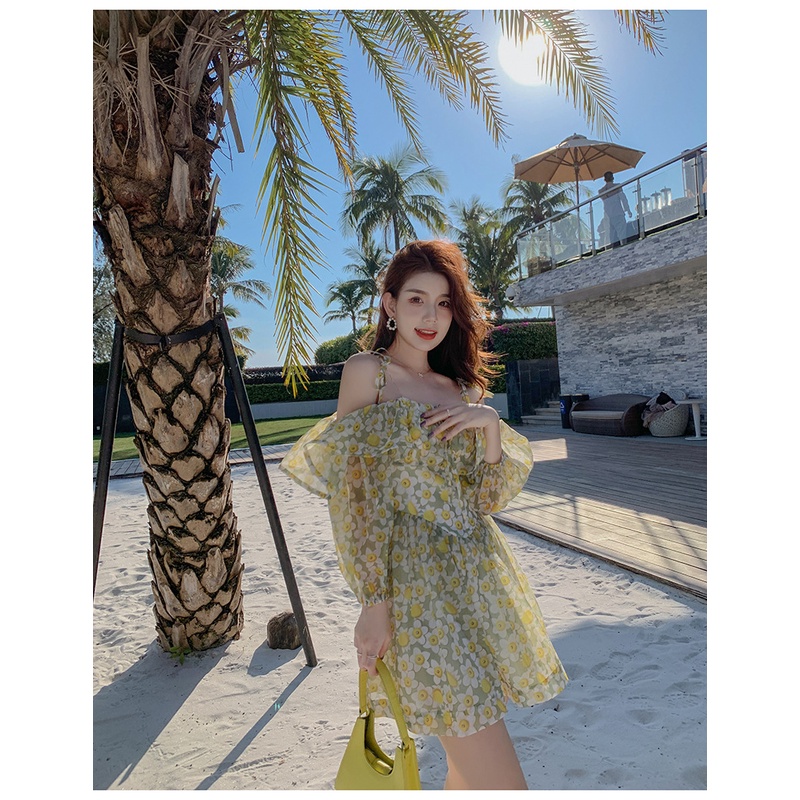 ĐẦM HOA TRỄ VAI HÒA MINZY ĐI BIỂN PHONG CÁCH TIỂU THƯ SANG CHẢNH HÀNG QUẢNG CHÂU CHẤT LIỆU PHOM DÁNG Y HÌNH