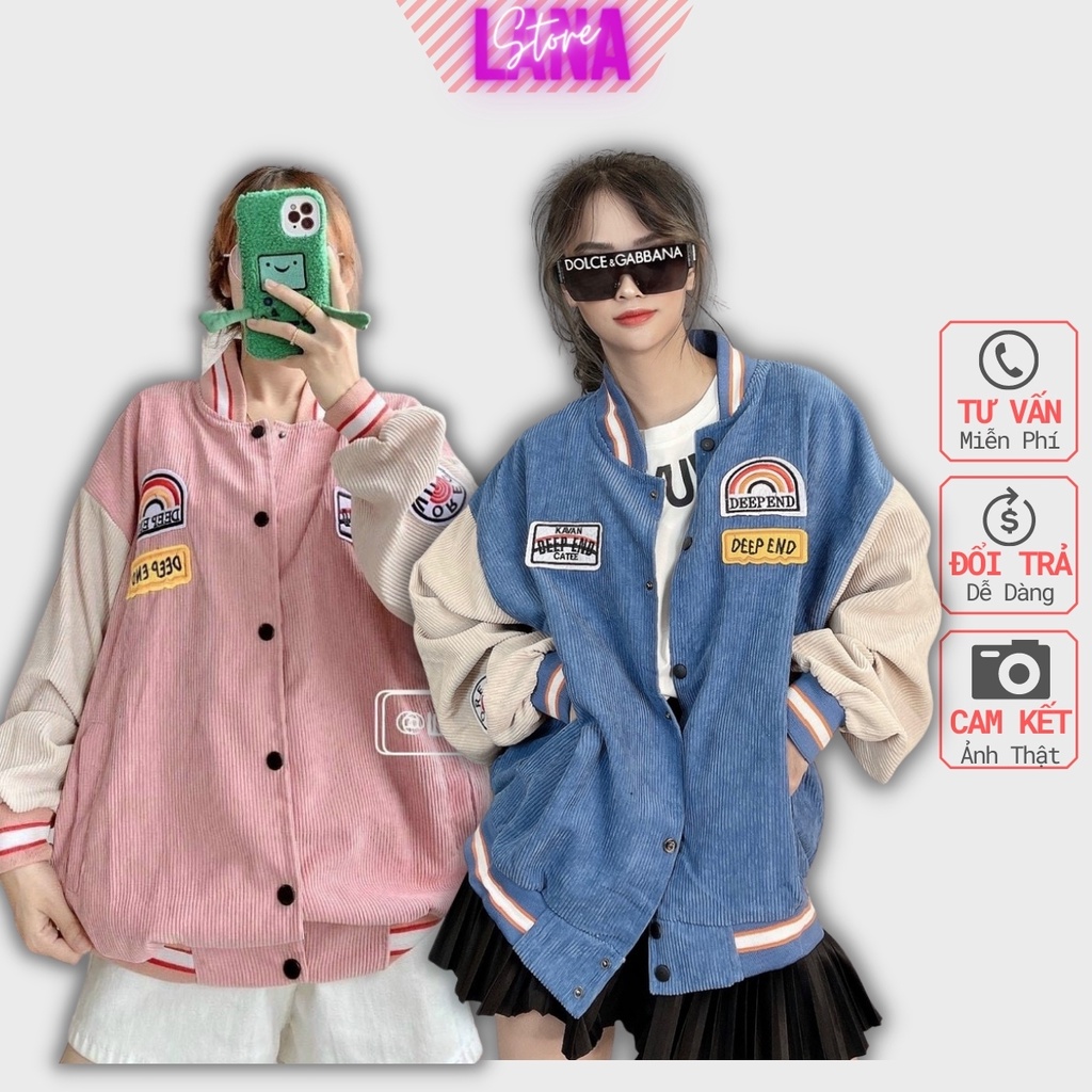 [Ảnh Thật] Áo Khoác Bomber Nhung Gân Phối Màu Cực Xinh Cầu Vòng