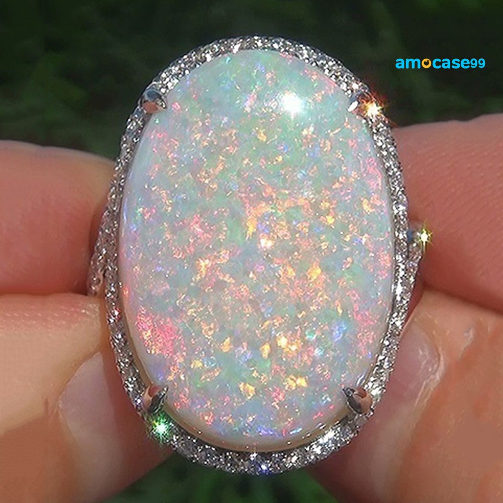 Nhẫn Đính Đá Opal Nhân Tạo Lấp Lánh Thời Trang