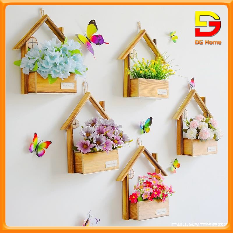 Giỏ Hoa Treo Tường Hình Ngôi Nhà Gỗ Decor Trang Trí Nhà Cửa Kích Thước 27x17.5x9.4cm TẶNG MÓC TREO