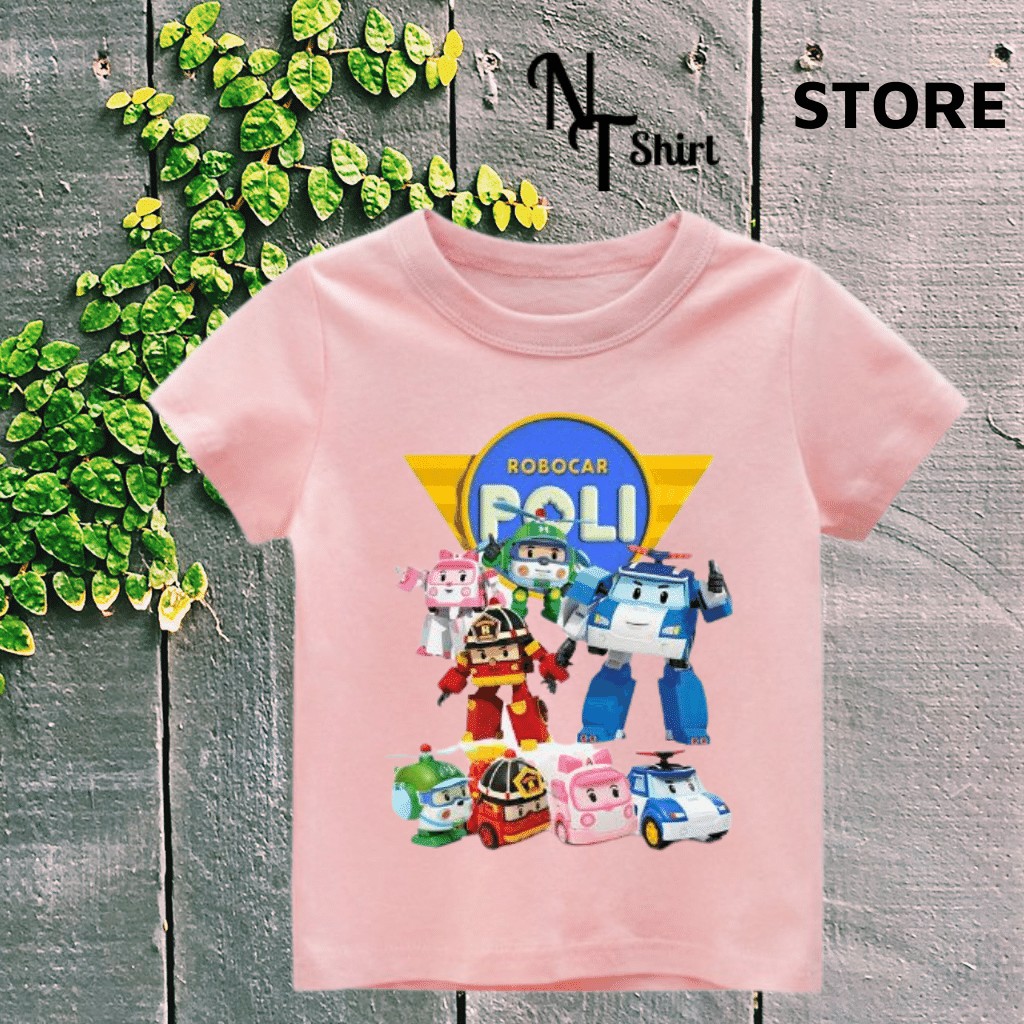 Áo thun bé trai và bé gái, Áo phông trẻ em in hình Robocar Poli Robot, Áo cotton xịn mặc mát thoải mái  NTShirt