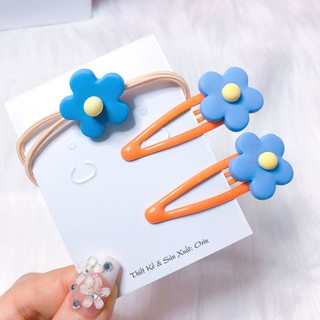 Set kẹp tóc và buộc tóc hoa mai 3 món màu xanh trời (K134, K505 x 2)