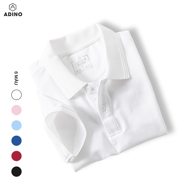 Áo polo nữ ADINO màu trắng phối viền chìm vải cotton co giãn dáng công sở slimfit hơi ôm trẻ trung APN03