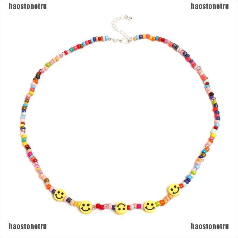 Vòng Cổ Choker Hạt Nhiều Màu Sắc Mặt Cười Phong Cách Bohemia