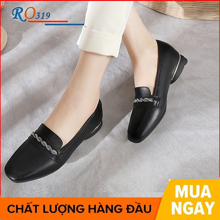 Giày mọi nữ cao cấp đế cao 2 phân hàng hiệu rosata hai màu đen kem ro319