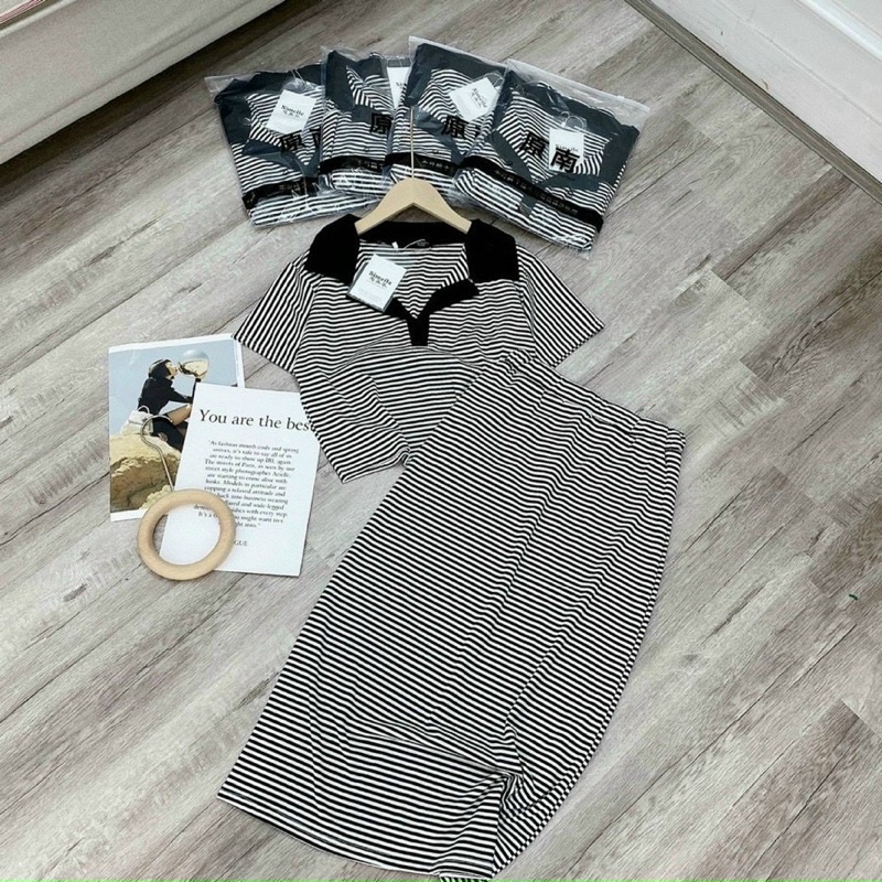 Set váy trụ cổ bẻ tay ngắn siêu xinh