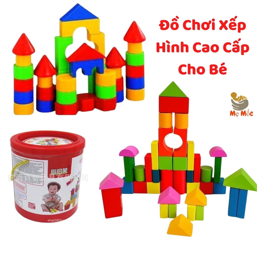 Bộ Đồ Chơi Xếp Hình Lắp Ghép Hình Khối Sắc Màu Cao Cấp Cho Bé Tư Duy Thông Minh, Shop Mẹ Mốc ,BDN