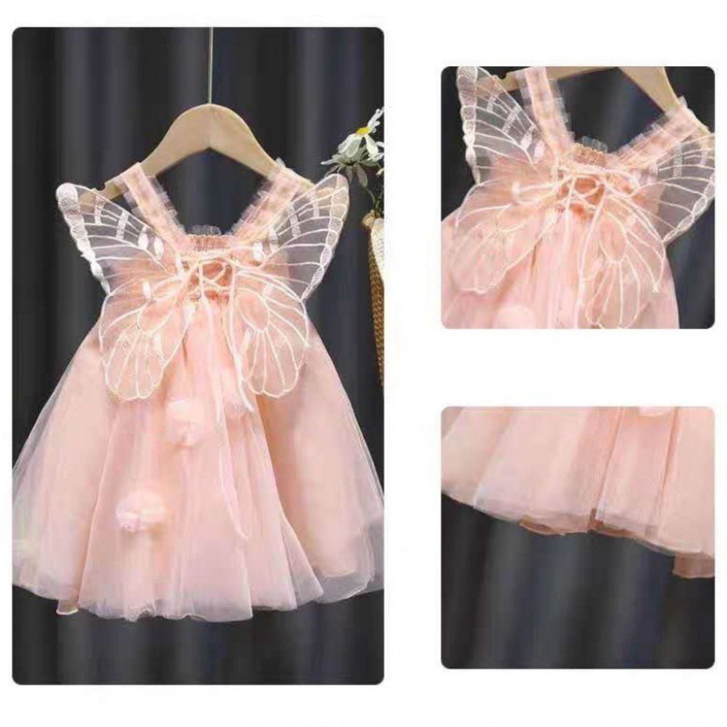 [Kacily](7-25kg)Đầm tay ngắn phối lưới hoạ tiết hoa thời trang dành cho bé gái từ ,chất thô mềm，Đầm Cánh Tiên Cho Bé