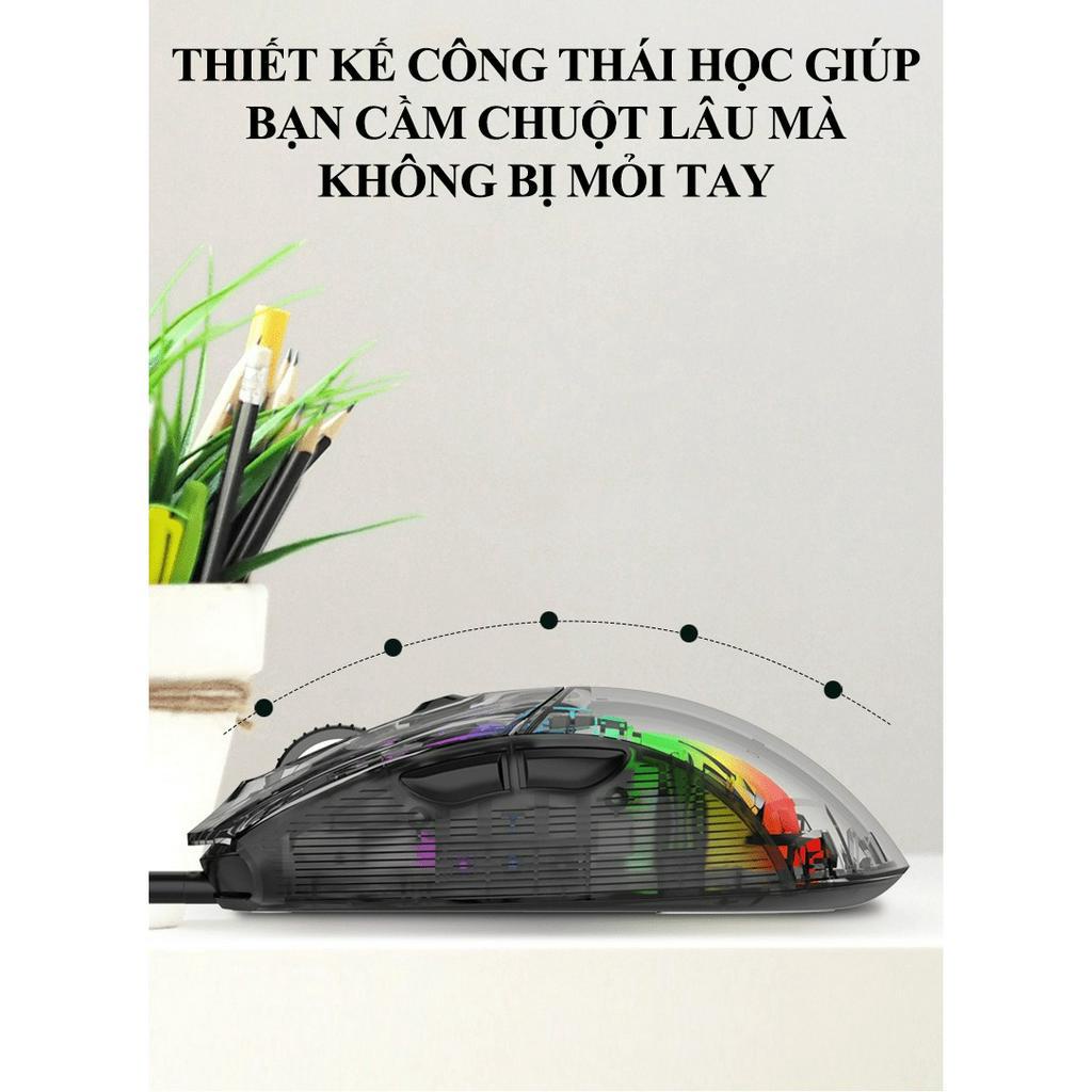 Chuột chơi game có dây XUNFOX XYH10 thiết kế trong suốt với đèn led RGB 16.8 triệu màu cực đẹp - NK