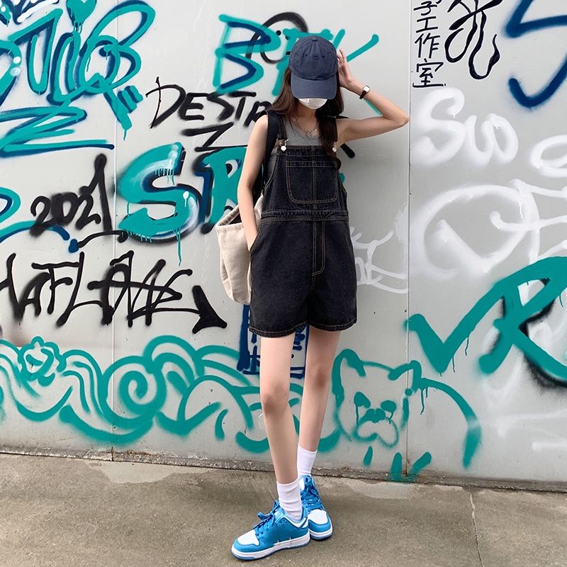 Quần Yếm Denim Ngắn Ống Rộng Thiết Kế Mới Thời Trang Mùa Hè Dành Cho Nữ