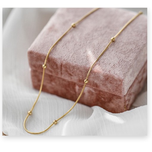 Dây chuyền titan bi dây mì (màu vàng) -TT4739 KHÔNG BAY MÀU - BẢO HÀNH 12 THÁNG