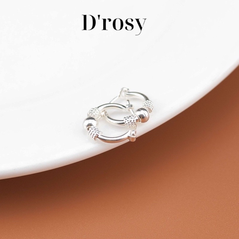 Khuyên tai bạc, bông tai mix bi cá tính cỡ 1cm bạc ta nguyên chất có bảo hành