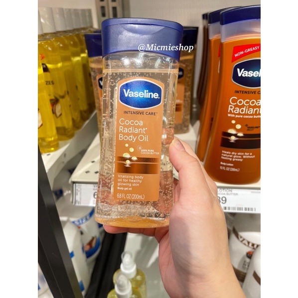 Vaseline Cocoa Radiant Body Oil- Dưỡng Ẩm Vaseline toàn thân dạng Gel Oil