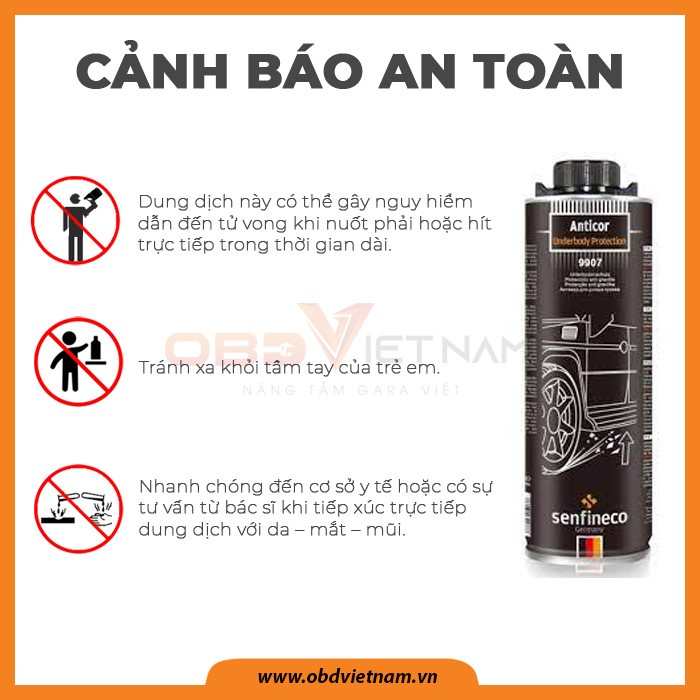 Sơn phủ gầm chống gỉ sét, chống ồn ô tô cao su non SENFINECO Đức 1000 ml màu Đen