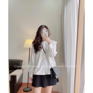 Áo sơ mi cổ bèo voan trắng
