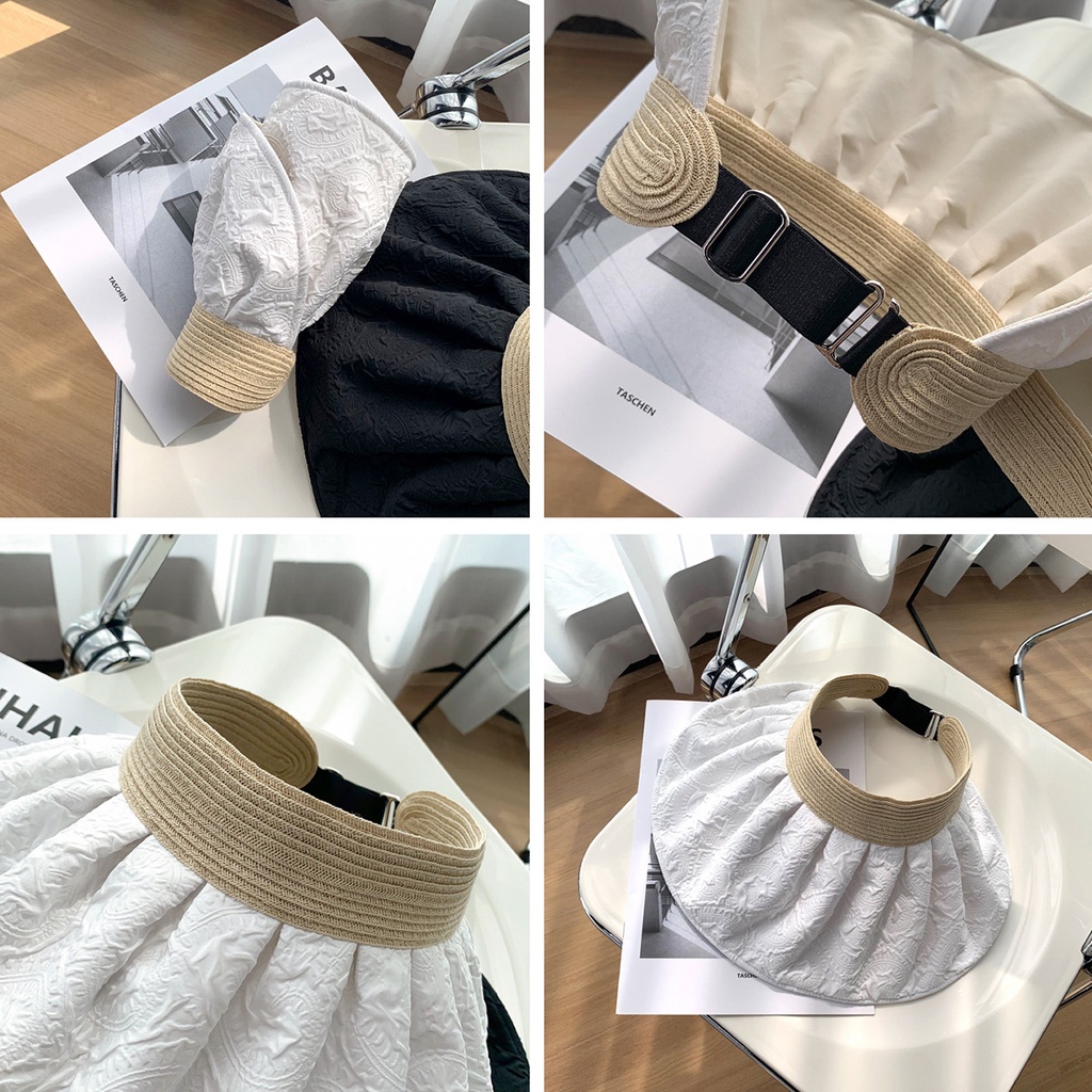 Nón Cói Hở Đầu Phối Vải Hoa Văn 2 Mặt Vành Rộng Kiểu Hàn