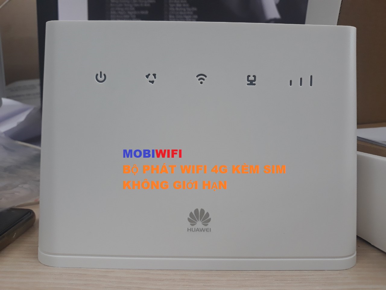 Bộ phát wifi 4G không giới hạn dung lượng và tốc độ MobiWifi. Router Huawei B311-221 kèm sim 4G Mobi phát wifi 1 tháng