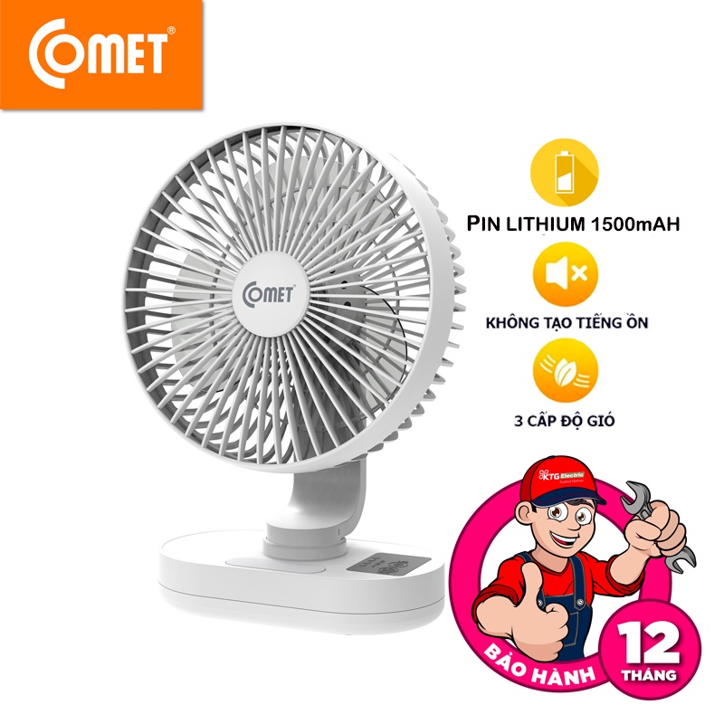Quạt sạc đa năng Comet CRF1406 có đèn Led, pin Lithium 2 viên x 1500 mAh
