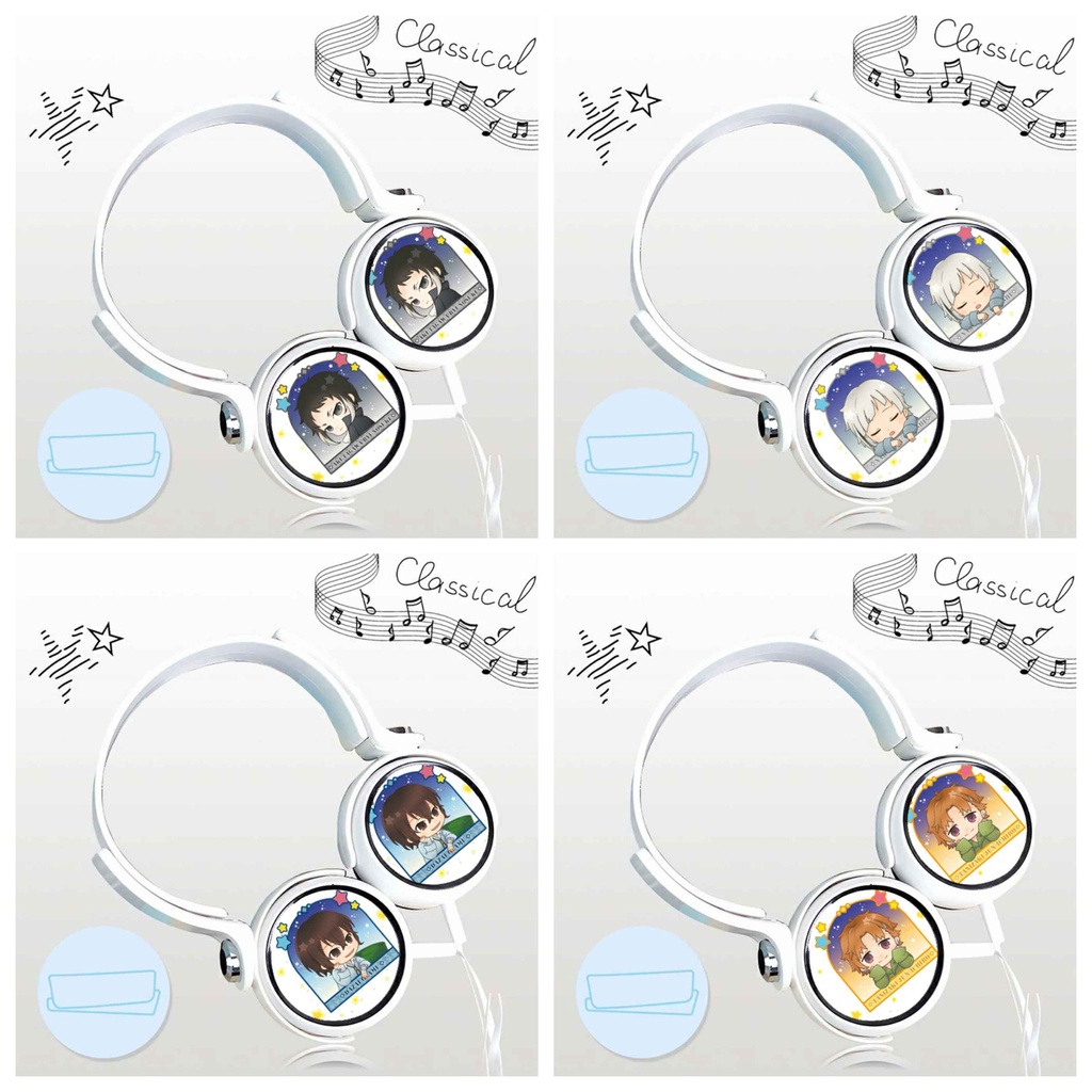 Tai nghe in hình anime chibi BUNGOU STRAY DOGS dạng chụp cắm dây có mic tiện lợi