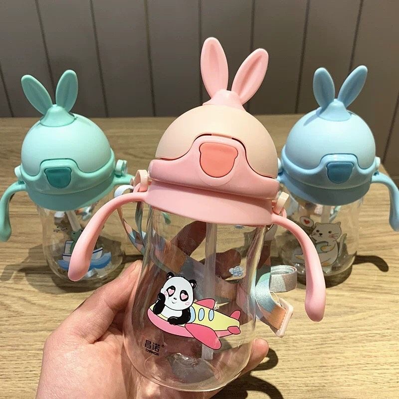 Bình Tập Uống Nước Nhiều Kiểu Kèm Dây Đeo Cho Bé Tặng kèm cọ rửa ống hút