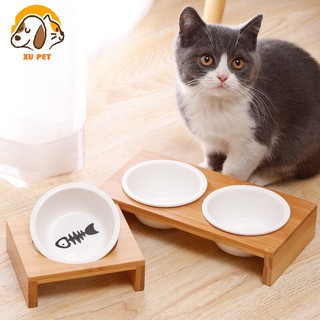 Bát Sứ Đựng Thức ăn Cho Mèo Kèm Đế Gỗ Kê Bát Phong Cách Nhật