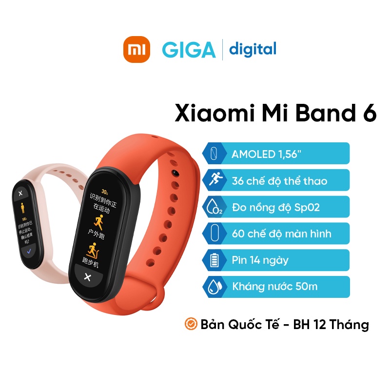 Vòng đeo tay sức khỏe Xiaomi Mi Band 6 chống nước - Bản quốc tế - Tiếng Việt