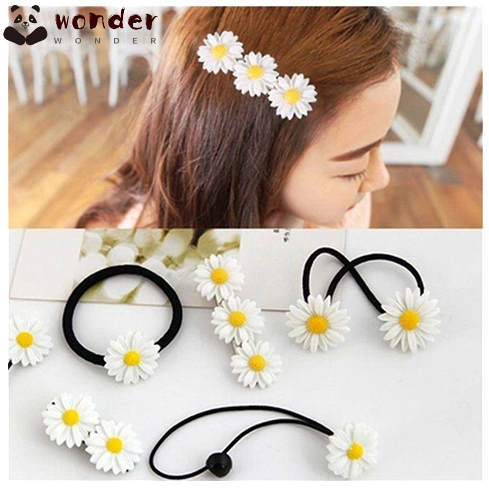 WONDERFUL Fashion 2Pcs Headwear Ponytail Girls Mini Daisy Elastic Rope Clip