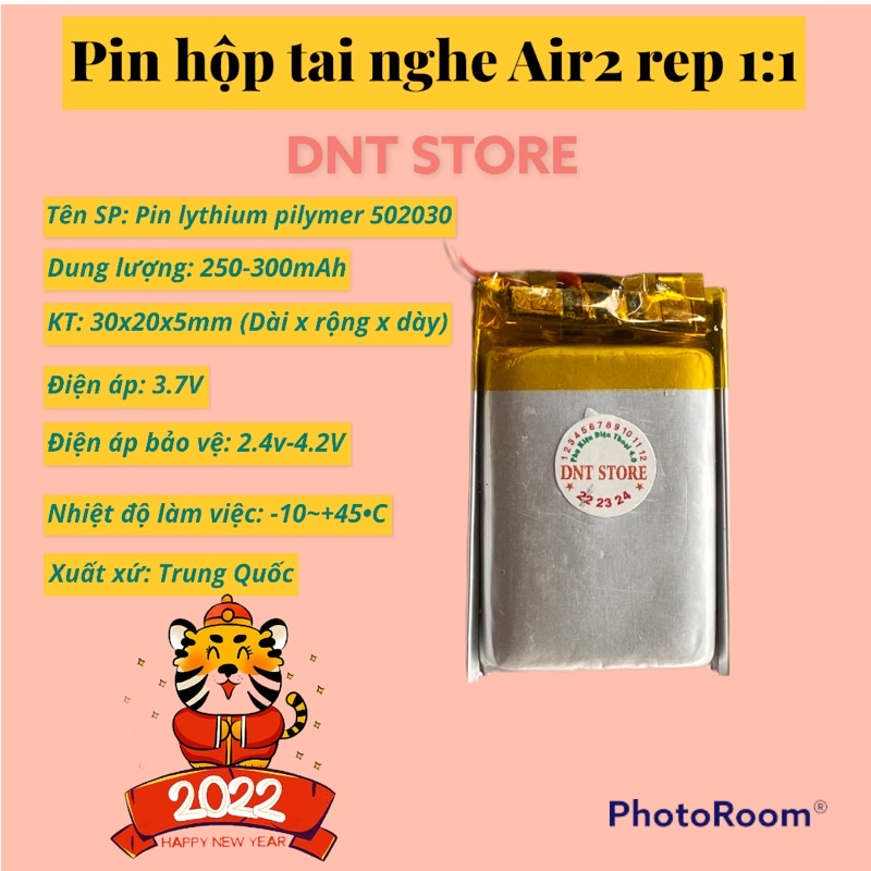 Pin Li-Po 3.7V 502030 250-300mAh (Lithium Polyme) thay cho hộp tai nghe Ap2 rrep 1:1