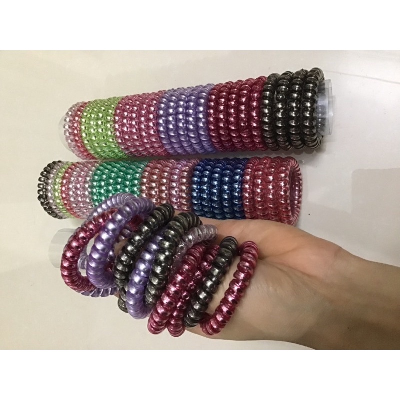 5 Dây buộc tóc lò xo - dây buộc tóc xoắn ánh nhũ loại to đủ màu