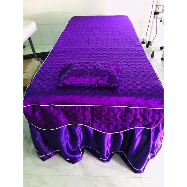 Ga giường phi lụa trần bông cao cấp cho spa, salon kèm gối