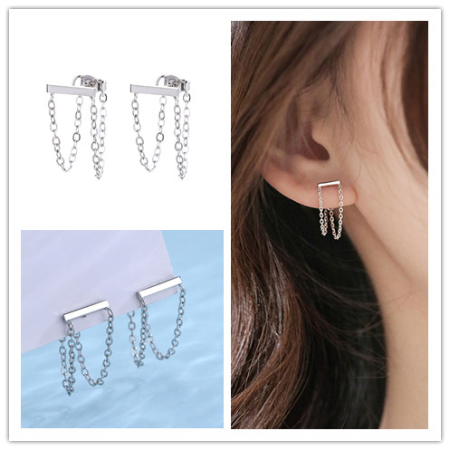 Khuyên Tai Bạc Dạng Chuỗi Treo Thời Trang Xu Hướng Cho Nữ Sinh