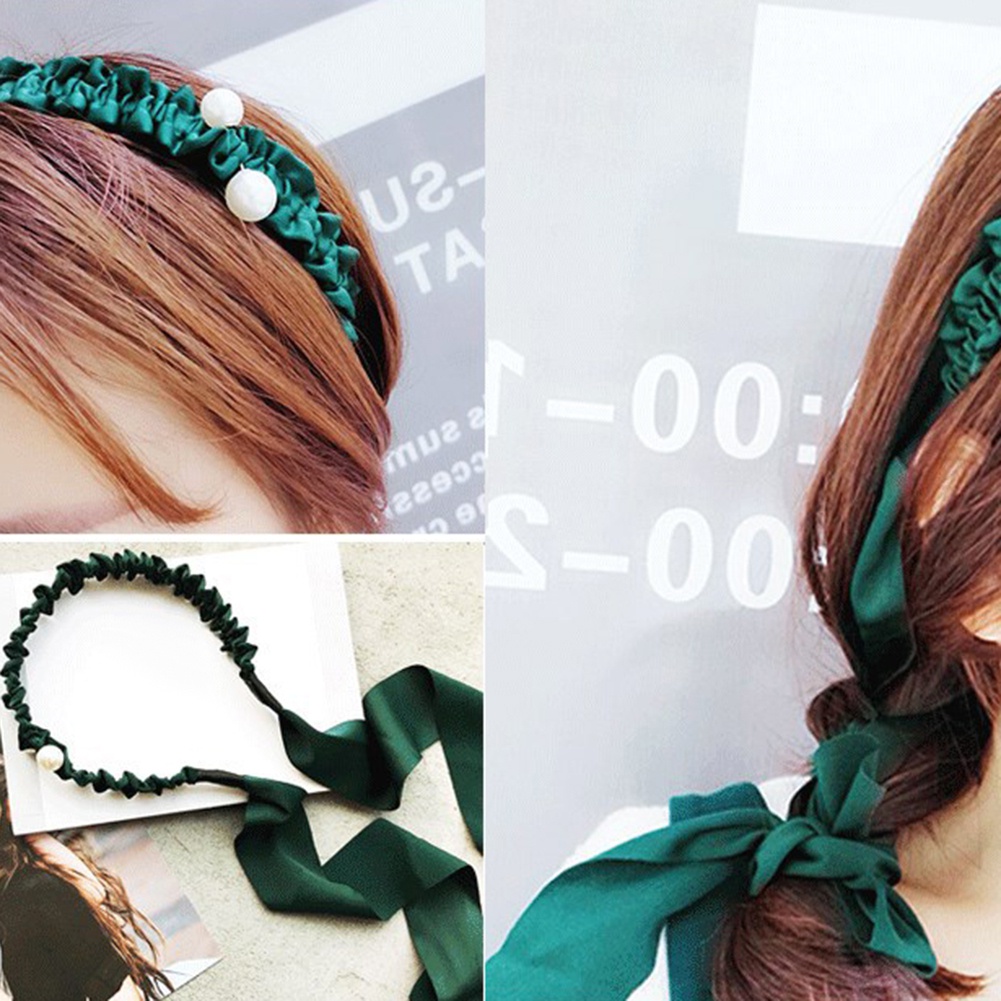 Dây Buộc Tóc Đuôi Ngựa Dài Đính Ngọc Trai Giả Xinh Xắn Cho Nữ